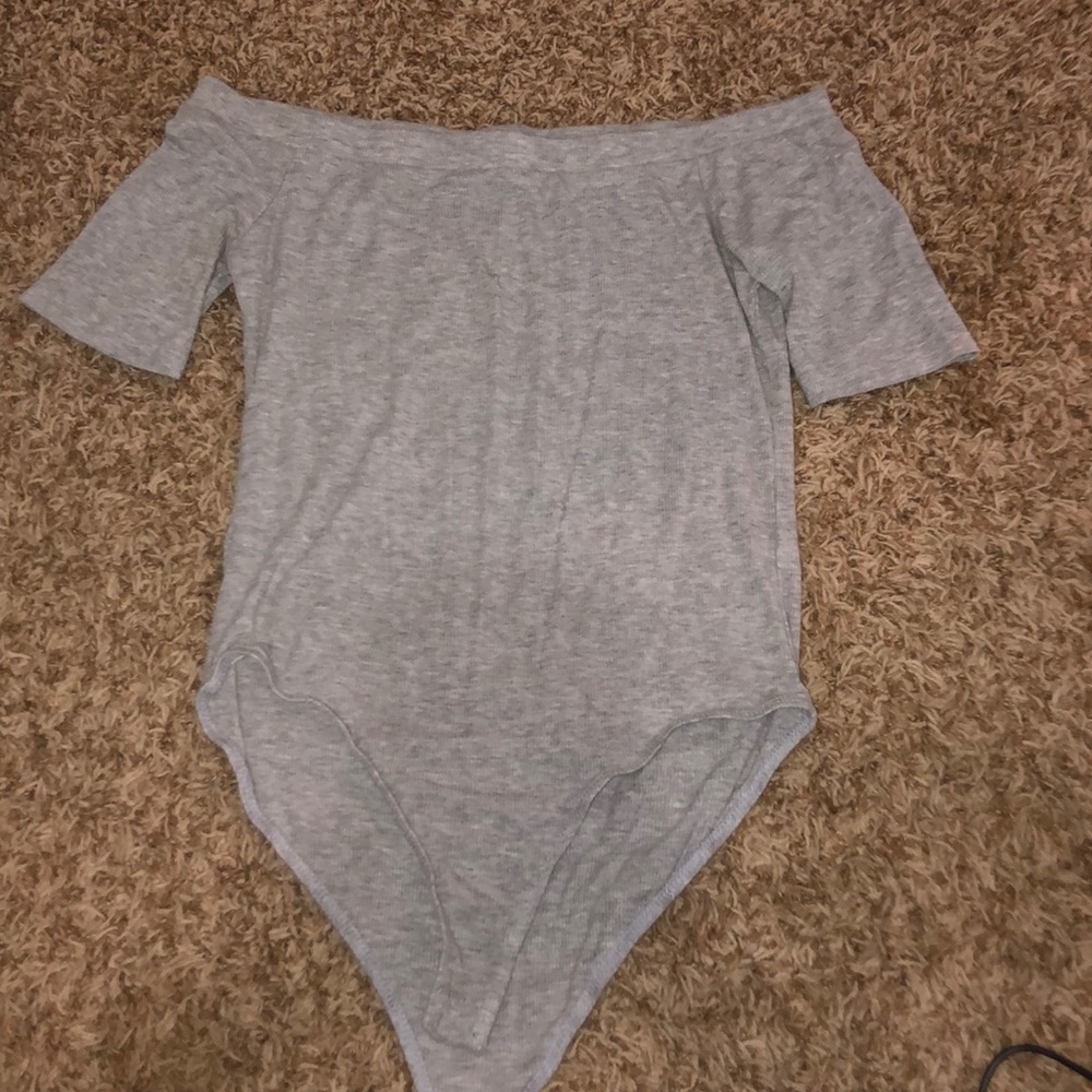 Light Gray, Off the Shoulder Body Suit